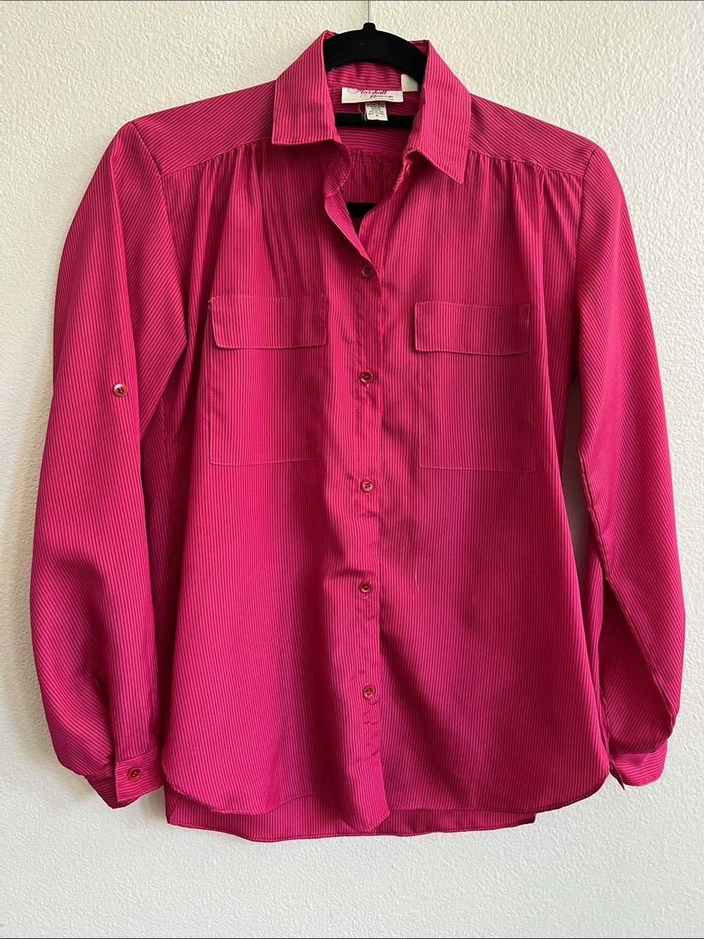 MARSHALL ROUSSO  Buttoned-Up L-Sleeve Shirt Blouse Pink Pinstriped Blue XS